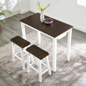 bar table and chairs set, 4 piece dining table set, industrial breakfast table set, for living room, dining room, game room antique grey white