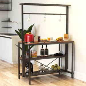 kitchen island, bakers rack, island table for kitchen,3 tier microwave stand oven shelf with storage, storage shelf for kitchen dining room living room,3 hooks