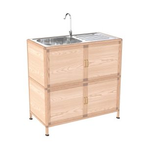 freestanding utility sink with wood grain cabinet: laundry room sink station