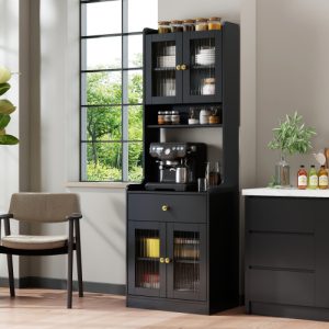 black kitchen pantry hutch storage cabinet – farmhouse coffee bar & buffet solution