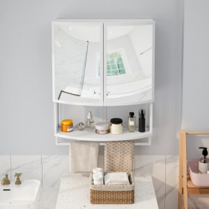 wall mounted bathroom cabinet with mirror: arched door storage cabinet with towel rack
