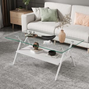 rectangle coffee table with tempered glass top modern white coffee table for living room