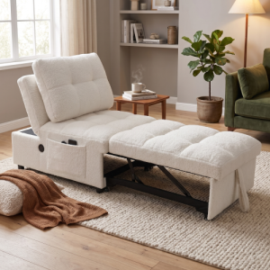 single seat armless sofa bed with usb port teddy fabric convertible chair