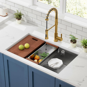 32" undermount workstation sink: 18 gauge stainless steel single bowl kitchen sink