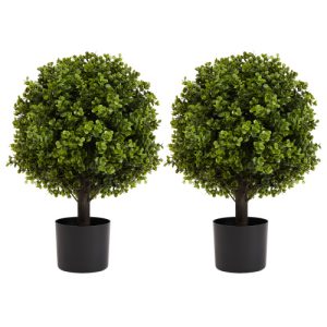 22in artificial boxwood topiary tree set (2pcs) – ball shaped potted shrubs for home & garden decor