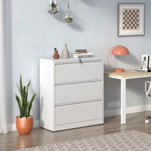 3 drawer lateral file cabinet, 35.4 inch wide metal filing cabinet, locking heavy duty file cabinet for home office, anti tip safety interlock, vertical storage for letter/legal/a4 files