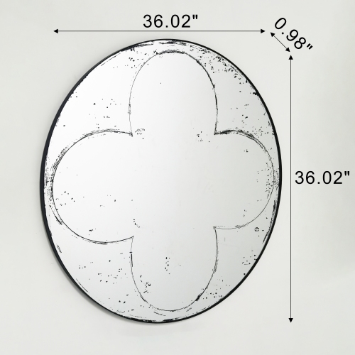 36 Inch Round Wall-Mounted Mirror with vintage etched design on a neutral wall