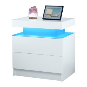 white led nightstand with 2 drawers modern bedside table with lights