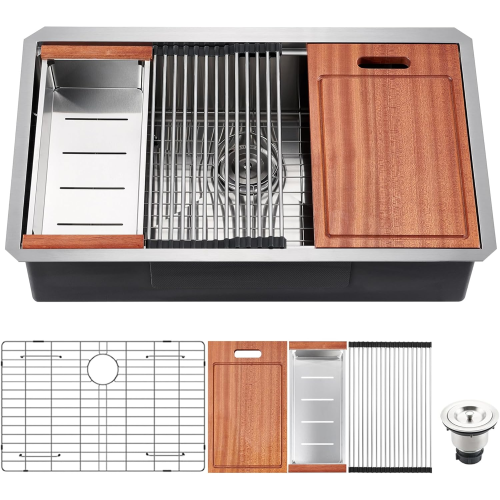32" undermount workstation sink: 18 gauge stainless steel single bowl kitchen sink 32" undermount workstation sink: 18 gauge stainless steel single bowl kitchen sink